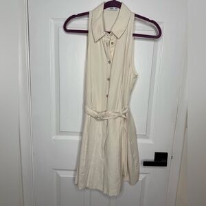 Mango Cream Button-Up Dress with Belt